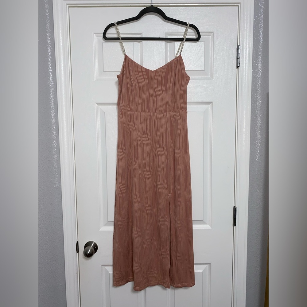 Rihoas The Wave Textured Pearl Strap Midi Dress, Size S.